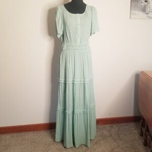 Staccato Mint Green Maxi Spring Dress Cottagecore Crinkle Tiered L